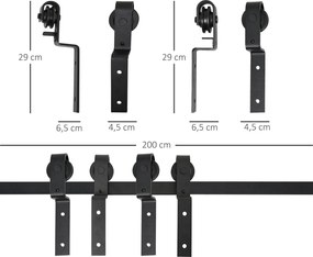 HOMCOM Zestaw do Drzwi Przesuwnych Prowadnica Okucia Czarne Drewniane Drzwi 9 Akcesoriów | Aosom PL