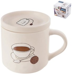 Biały porcelanowy kubek z pokrywką 450 ml – Orion