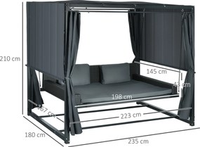 Outsunny Łóżko huśtawkowe ogrodowe z rattanu z baldachimem i poduszkami szare odporne na pogodę | Aosom PL