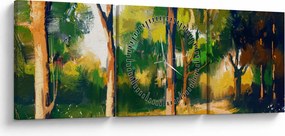 Obraz lasu w letnim słońcu, malarstwo (z zegarem) (90x30 cm)