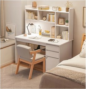 Biurko młodzieżowe komputerowe stolik białe z regałem półkami szuflady