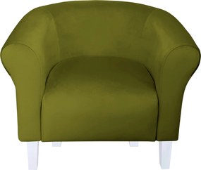 Fotel Milo tkanina Welur wygodny fotel tapicerowany do salonu i sypialni : Kolor nogi - Biała, Kolor tkaniny - VELVET - BL75, Wysokość nogi - 15 cm