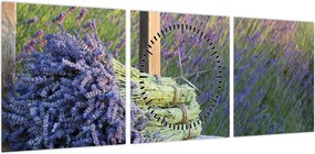 Obraz - Pęczki lawendy (z zegarem) (90x30 cm)