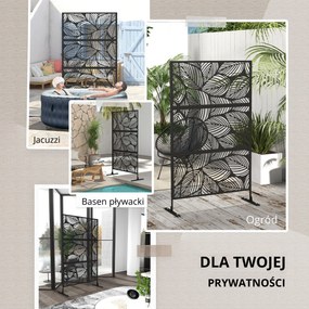 Outsunny Parawan Ogrodowy Metalowy z Motywem Floralnym, 122 x 45 x 198 cm, Czarny