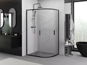 Mexen Exo-S Duo kabina prysznicowa półokrągła asymetryczna rozsuwana 90 x 80 cm, transparent, czarna - 8132-090-080-70-00