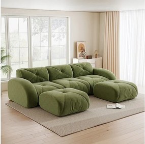 Canapé d'angle 3 places modulable en tissu chenille, avec 2 pouf, 281x171x76cm, Vert
