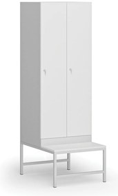 Szafka ubraniowa S1 z ławką, 2-drzwiowa, 1875 x 600 x 500/800 mm, zamek cylindryczny, drzwi laminowane, biała