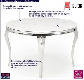 Okrągły stół glamour srebrny + biały marmur - Fedora