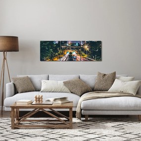 Obraz miasta nocą (z zegarem) (90x30 cm)