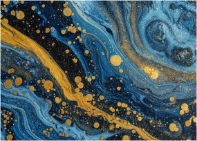 Obraz na szkle - Niebieska abstrakcja ze złotem (70x50 cm)