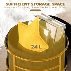 HOMCOM Pufa z przechowalnią, tapicerowany podnóżek, stalowa rama, złote akcenty, Czarny