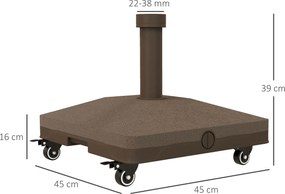 Outsunny Stojak na parasole do 20 kg, wypełniany, kwadratowy stojak z kółkami, dla parasola 22-38 mm, brązowy | Aosom PL