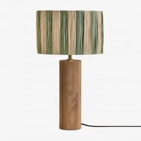 Lampa Stołowa Z Drewna Mango Carolina Drewno Mango & Armia Marsali Green - Sklum