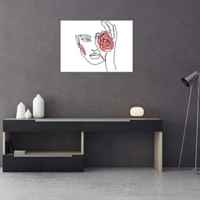 Obraz na szkle - Line art twarz z różą (70x50 cm)