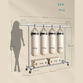 Wieszak na ubrania DOLLY na kółkach, max. 150 kg, 45x160-200x161,5cm, srebrny SongmicsHome