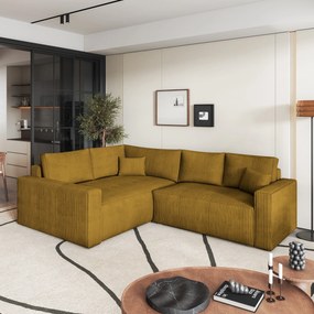 Masseno Narożnik ERONIS z funkcją spania i pojemnikiem na pościel Narozniki L, Rozkładana sofa - Żółty, POSO 01