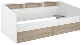 Łóżko 90 x 190/200 cm  ze skrzynią i - Biały i naturalny - PAULETTE