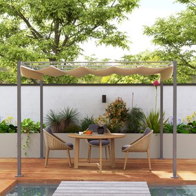 Outsunny Pergola Ogrodowa 3 x 3 m z Regulowanym Dachem, Pawilon, Baldachim na Taras, Ochrona UPF30+, Kolor Beżowy