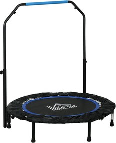 HOMCOM Trampolina fitness, składana, z regulowanym uchwytem, Ø102x123H cm, do 100 kg, Czarna/Niebieska
