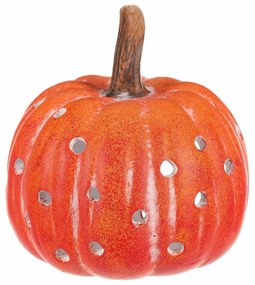 Świecznik Dynia z otworami pomarańczowy, ceramika, śr. 14 cm