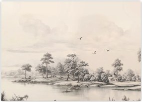 Obraz na szkle - Rysunek krajobrazu w stylu vintage (70x50 cm)