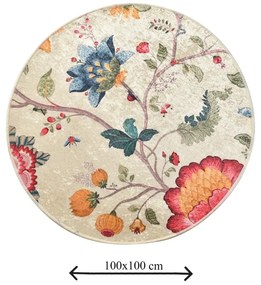 Beżowy aksamitny dywanik łazienkowy ø 100 cm Vintage Flower – Foutastic