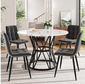 Zestaw 5 stołów i krzeseł do jadalni - 100 x 100 x 76 cm - blat stołu MDF + 4 krzesła welurowe - MDF + Metal - czarny