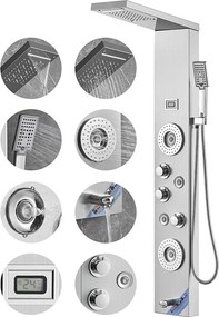 System Wieżowca Panelu Prysznicowego SucceBuy, 6 Trybów, LED i Wyświetlacz Cyfrowy, Stal Nierdzewna z Efektem Deszczu