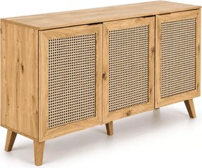 Komoda Calviro - w kolorze dąb artisan/czarny, nowoczesna, wykonana z płyty meblowej, posiada plecione wstawki