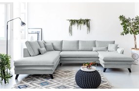 Jasnoszara rozkładana sofa w kształcie litery "U" Miuform Charming Charlie, lewostronna