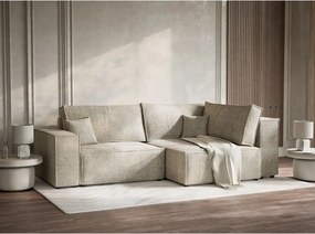 Beżowy rozkładany/ze schowkiem narożnik z tkaniny szenilowej (prawostronny/w kształcie litery L) Tonga – Maison de Rêve