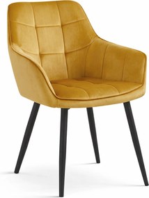 Krzesło jadalniane VARSI VELVET z czarnymi nogami, musztardowe