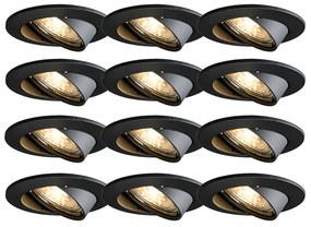 Zestaw 12 nowoczesnych wpuszczanych reflektorów czarnych, regulowanych - Edu