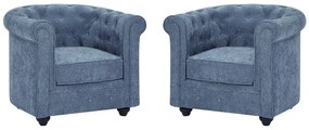 Zestaw 2 foteli tapicerowanych z niebieskiej tkaniny CHESTERFIELD