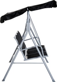 Outsunny Huśtawka Ogrodowa z Daszkiem 3 Osobowa Metalowa Czarno Srebrna Ławka Bujana z Ochroną Przed Słońcem 171x108x154cm | Aosom PL