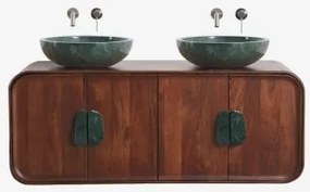 Zestaw Podwójnej Wiszącej Szafki Łazienkowej 130x45 Cm Z Drewna Mango I Naturalnego Kamienia Kivalina Zielony Marmur Udaipur - Sklum