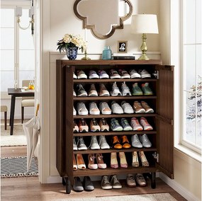 Szafka na buty w stylu retro, 6-poziomowa, 24 pary butów z drzwiami, regulowane półki