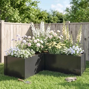 Outsunny Podwyższona grządka w kształcie litery L, odporna na warunki atmosferyczne, wykonana z ocynkowanej stali, 150 x 150 x 55 cm, czarna | Aosom PL