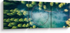 Obraz - Las spowity mgłą (z zegarem) (90x30 cm)