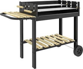 Outsunny Grill węglowy z dwoma rusztami, półką, uchwytem do BBQ, metalowy, czarny, 113 x 53,5 x 82,5 cm