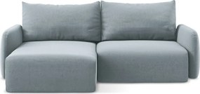 Niebieski aksamitny rozkładany narożnik ze schowkiem (lewostronny/z szezlongiem) Kalena – Makamii