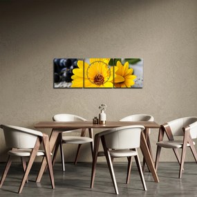 Obraz żółtych kwiatów (z zegarem) (90x30 cm)