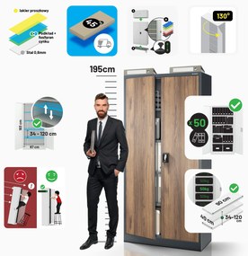 Szafa na dokumenty biurowa metalowa antracytowa/ orzech: Eco Design JAN H, 900 x 1950 x 400 mm