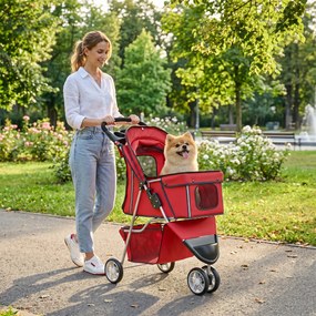 PawHut Wózek dla psa składany, buggy z koszem, poduszką, oknami z siatki, uchwytem na napój dla małych psów do 10 kg, czerwony | Aosom PL