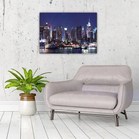 Obraz na szkle - Podświetlone nowojorskie drapacze chmur (70x50 cm)