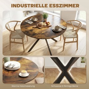 HOMCOM Okrągły stół jadalniany dla 4 osób, stół kuchenny w stylu industrialnym ze stalowymi nogami, do jadalni, kuchni, Rustykalny-Brązowy | Aosom PL