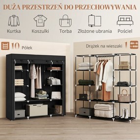 HOMCOM Szafa z włókniny Czarna Składana z 9 półkami i wieszakiem na ubrania 150x43x1625cm | Aosom PL