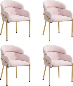 Zestaw 4 krzeseł do jadalni - 45x53x79cm - nogi metalowe - Tkanina welurowa - Różowy