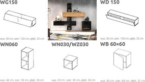 Nowoczesna meblościanka wisząca Briks Set 1 dąb lancelot/czarny połysk