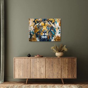 Obraz na szkle - Abstrakcyjny obraz olejny z lwem (70x50 cm)